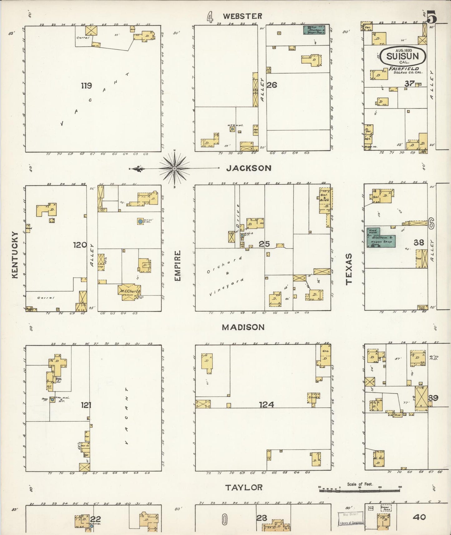 Sanborn Fire Insurance Map from Suisun, Solano County, California (1893), Sheet #0005 - Complete Map Set gallery image, historic Sanborn map, vintage wall art, California California