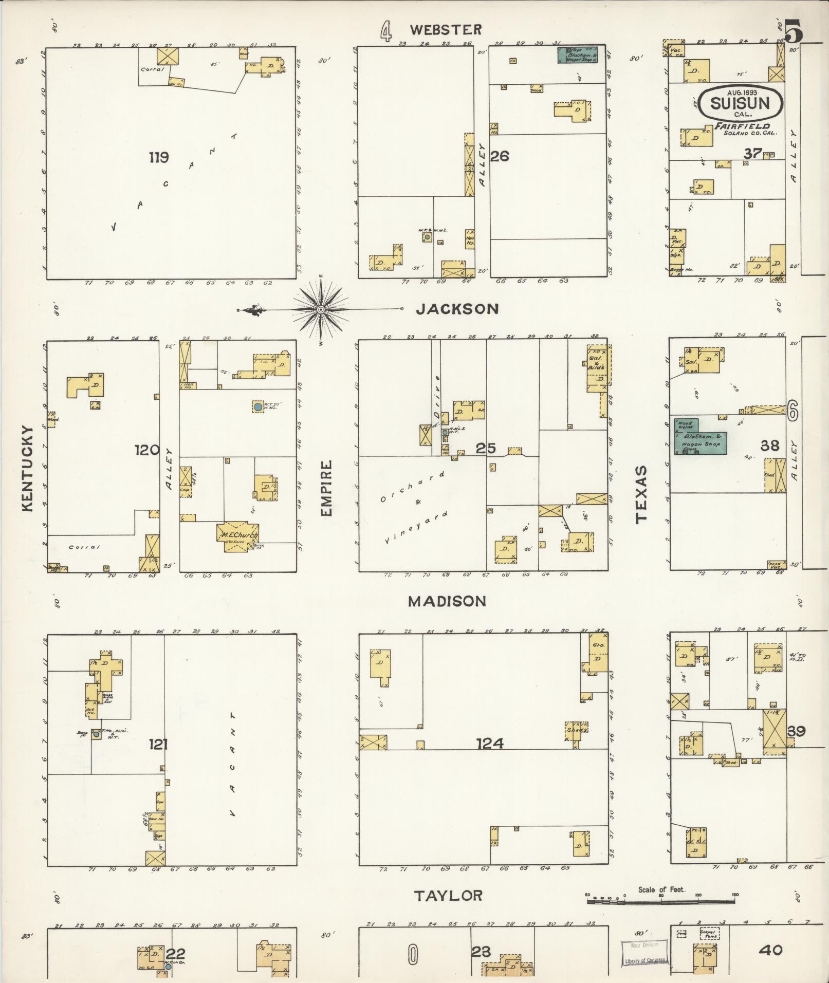 Sanborn Fire Insurance Map from Suisun, Solano County, California (1893), Sheet #0005 - Complete Map Set gallery image, historic Sanborn map, vintage wall art, California California