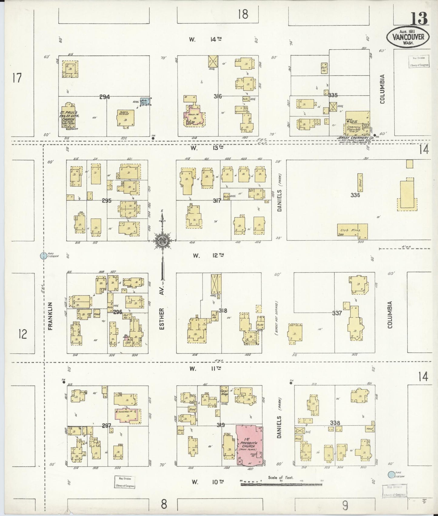 Sanborn Fire Insurance Map from Vancouver, Clark County, Washington (1911), Sheet #0013 - Complete Map Set gallery image, historic Sanborn map, vintage wall art, Washington Washington
