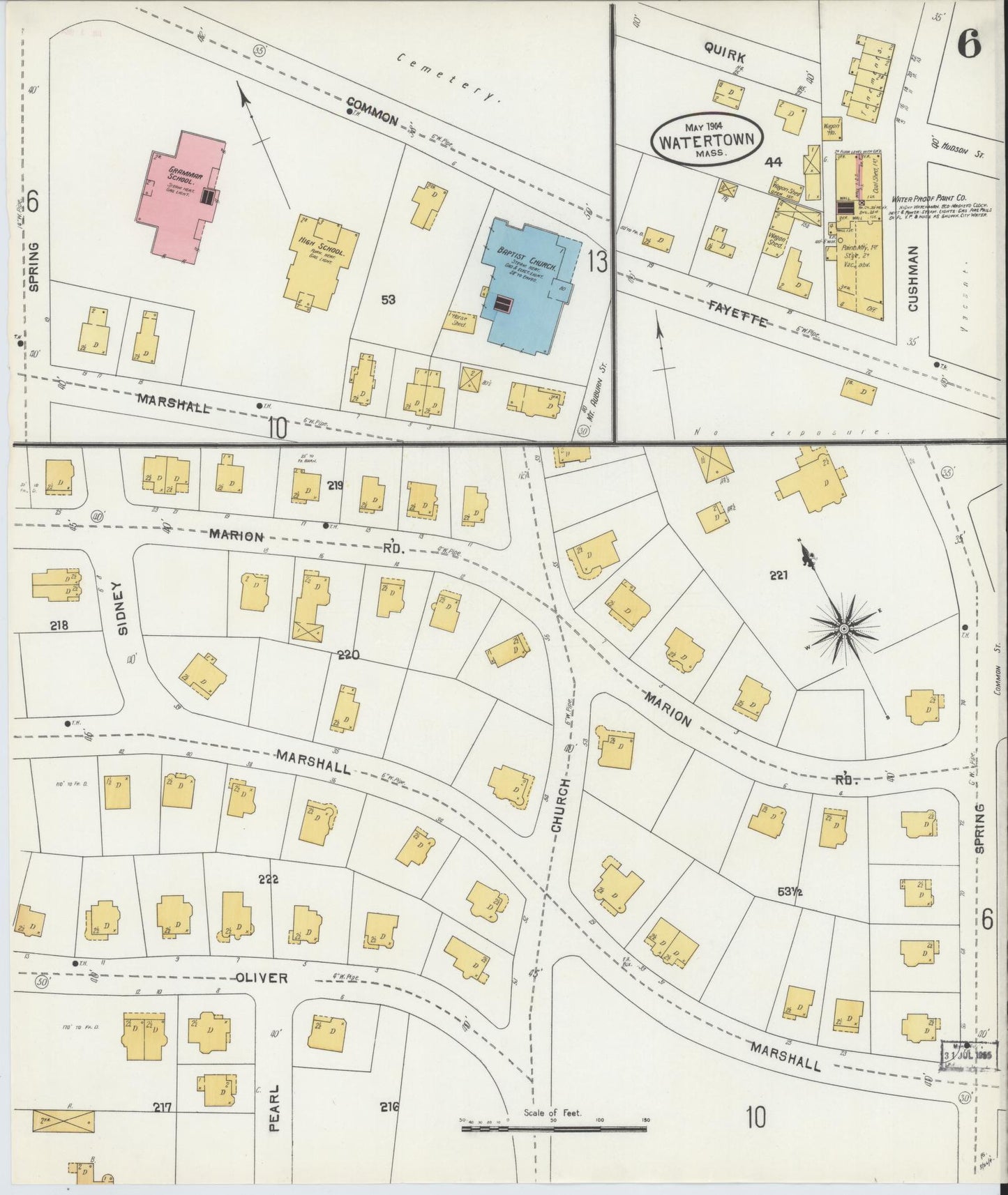Sanborn Fire Insurance Map from Watertown, Middlesex County, Massachusetts (1904), Sheet #0006 - Complete Map Set gallery image, historic Sanborn map, vintage wall art, Massachusetts Massachusetts