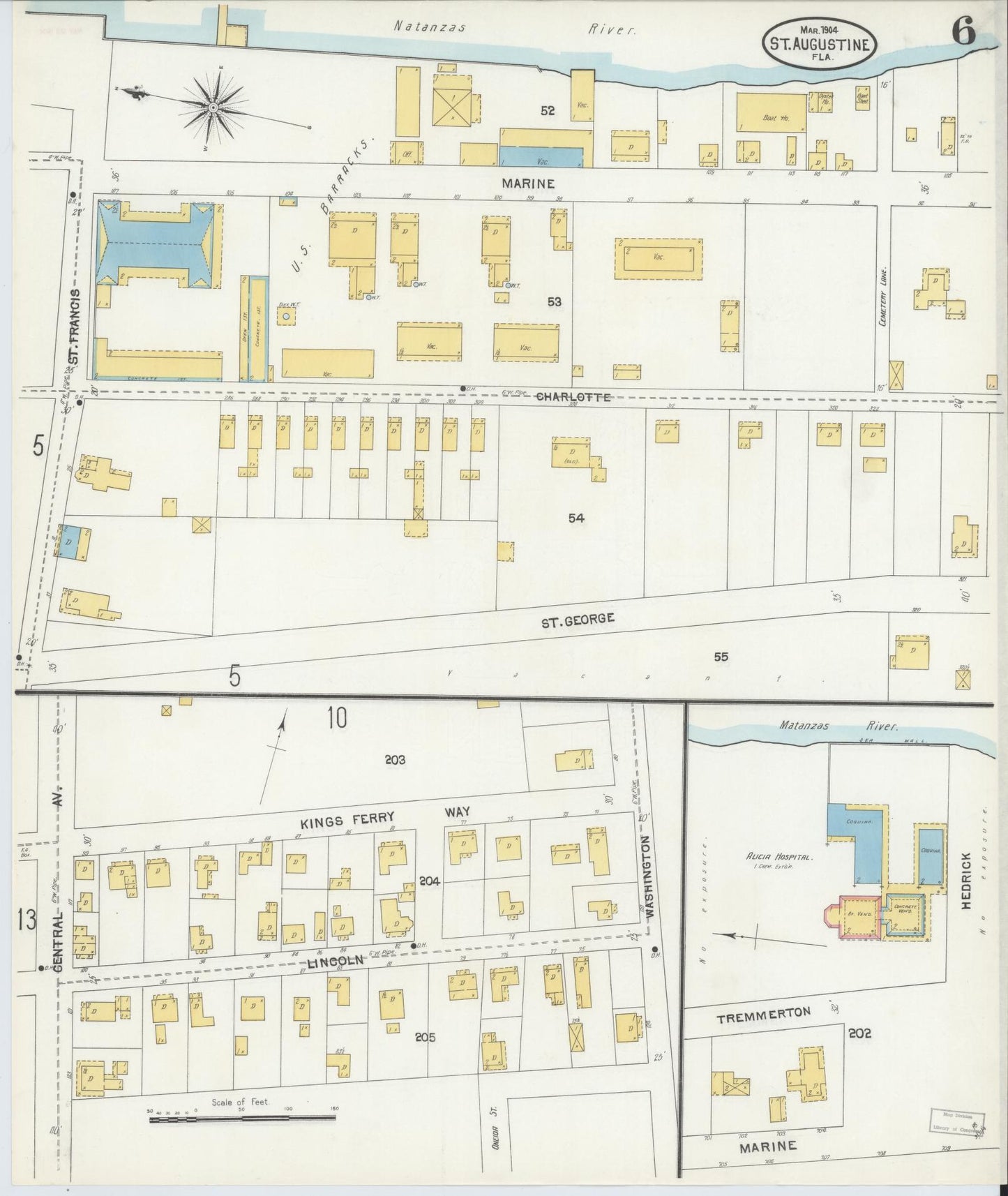 Sanborn Fire Insurance Map from Saint Augustine, Saint John's County, Florida (1904), Sheet #0006 - Complete Map Set gallery image, historic Sanborn map, vintage wall art, Florida Florida