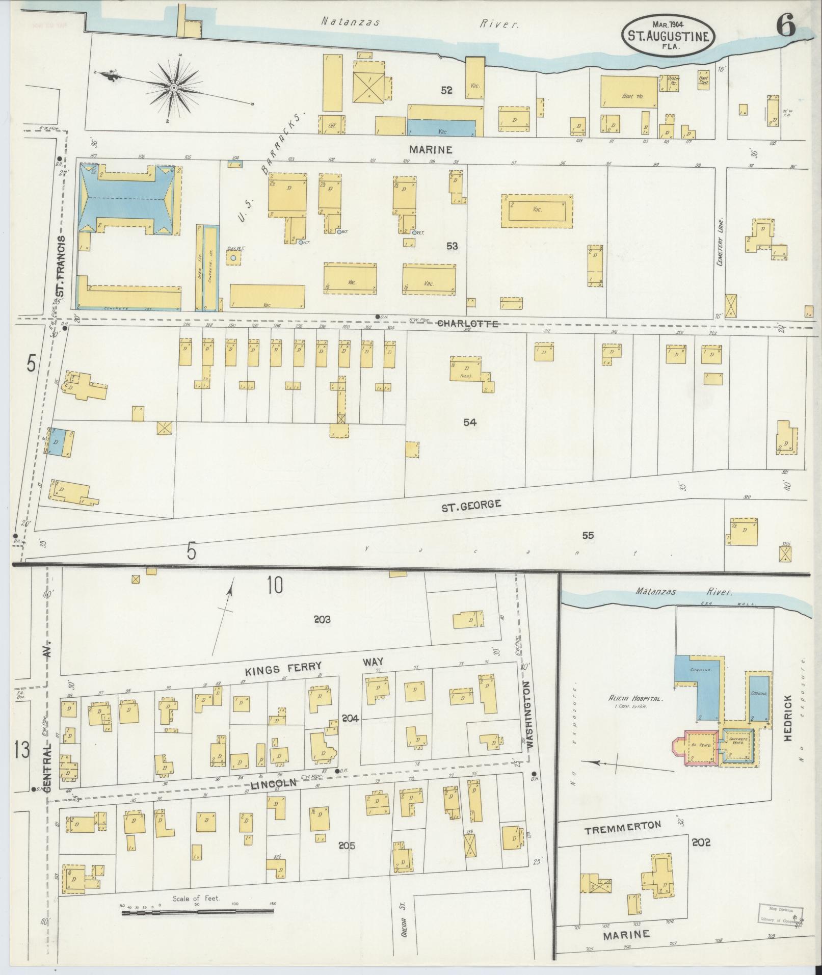 Sanborn Fire Insurance Map from Saint Augustine, Saint John's County, Florida (1904), Sheet #0006 - Complete Map Set gallery image, historic Sanborn map, vintage wall art, Florida Florida