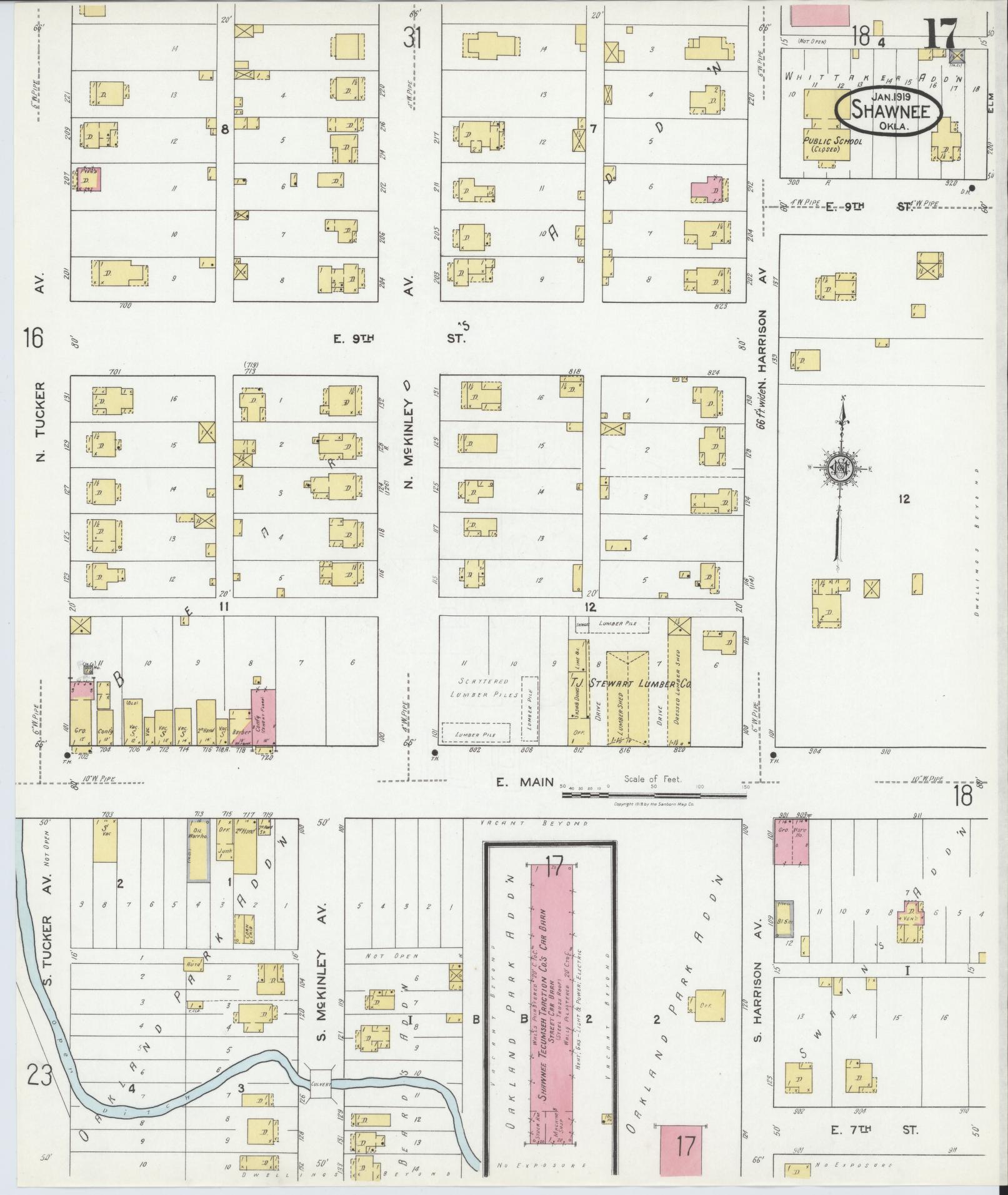 Sanborn Fire Insurance Map from Shawnee, Pottawatomie County, Oklahoma (1919), Sheet #0017 - Complete Map Set gallery image, historic Sanborn map, vintage wall art, Oklahoma Oklahoma