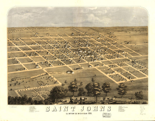 Saint Johns, Clinton Co., Michigan 1868. (1868) – Historic Bird’s-Eye View Panorama Print