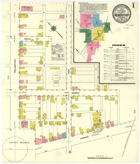 Sanborn Fire Insurance Map from New Oxford, Adams County, Pennsylvania (1912), Sheet #0001 - Historic Sanborn Fire Insurance Map Print, vintage old map wall art, antique decor, genealogy gift, Pennsylvania Pennsylvania map