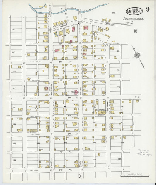 Sanborn Fire Insurance Map from Meyersdale, Somerset County, Pennsylvania (1919), Sheet #0009 - Historic Sanborn Fire Insurance Map Print, vintage old map wall art, antique decor, genealogy gift, Pennsylvania Pennsylvania map