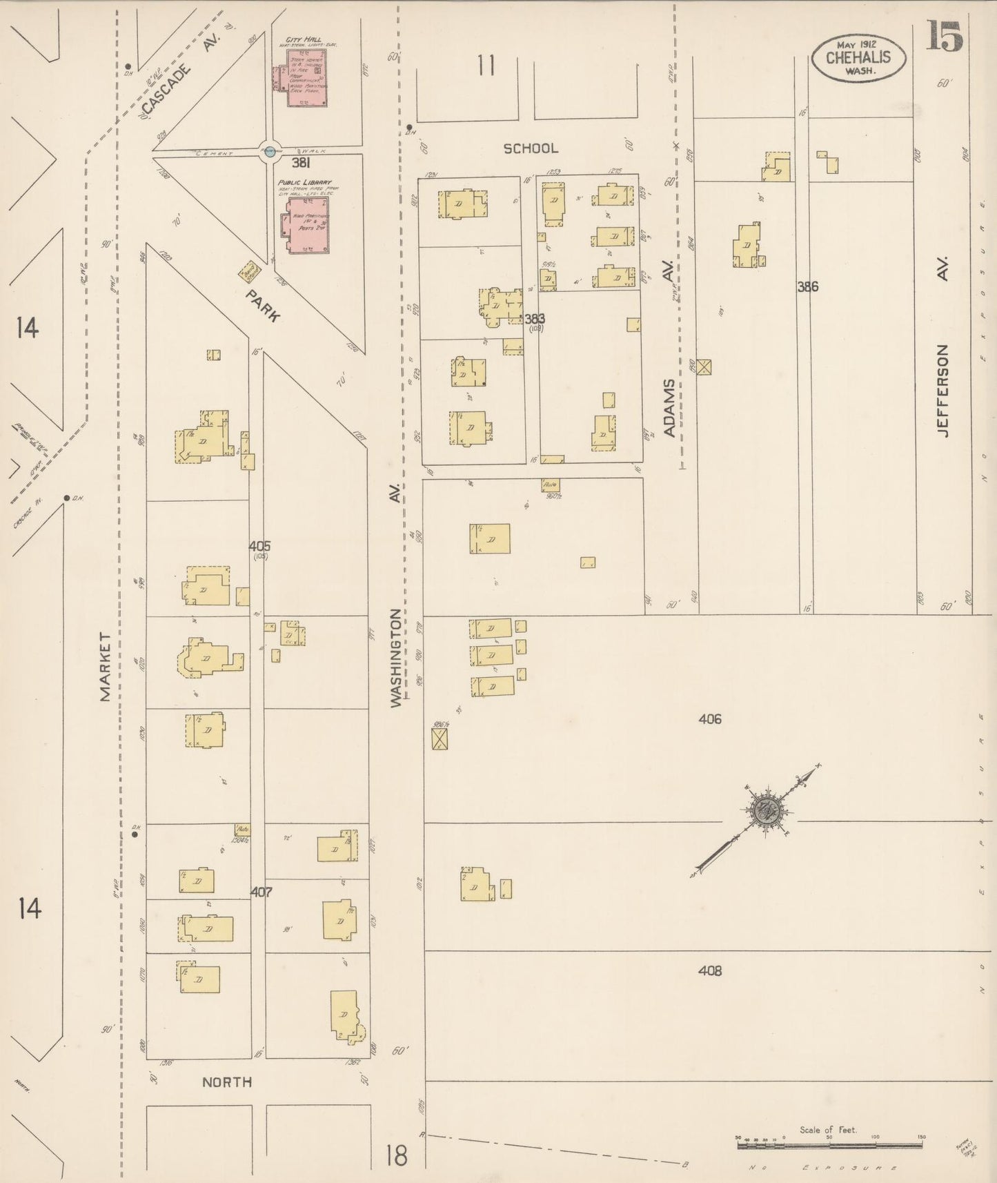 Sanborn Fire Insurance Map from Chehalis, Lewis County, Washington (1912), Sheet #0015 - Complete Map Set gallery image, historic Sanborn map, vintage wall art, Washington Washington
