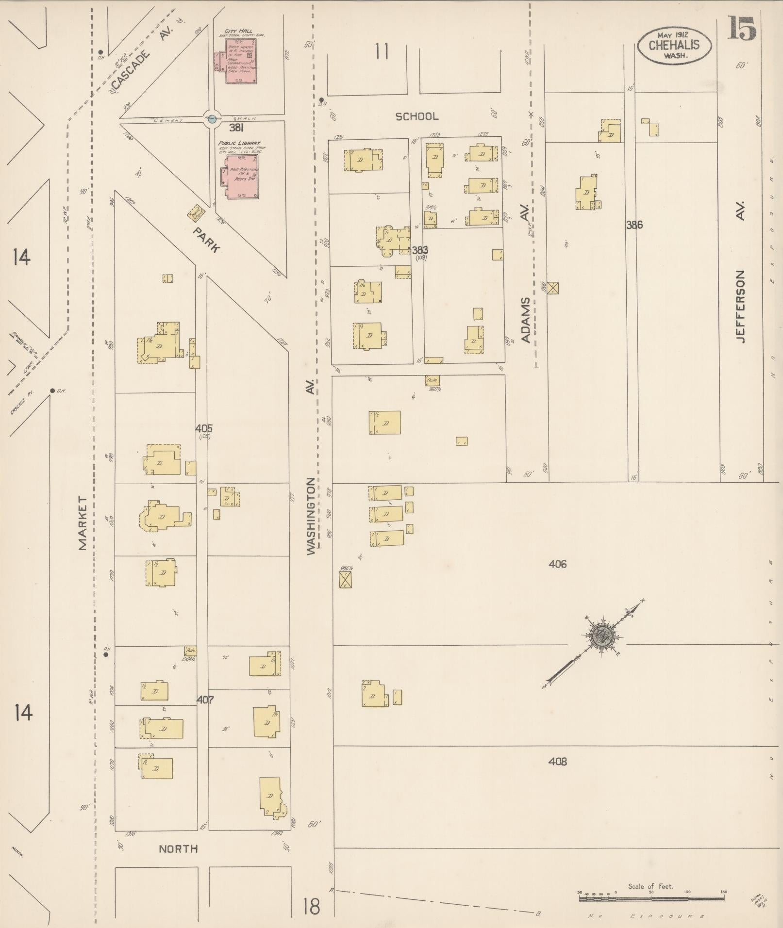 Sanborn Fire Insurance Map from Chehalis, Lewis County, Washington (1912), Sheet #0015 - Complete Map Set gallery image, historic Sanborn map, vintage wall art, Washington Washington