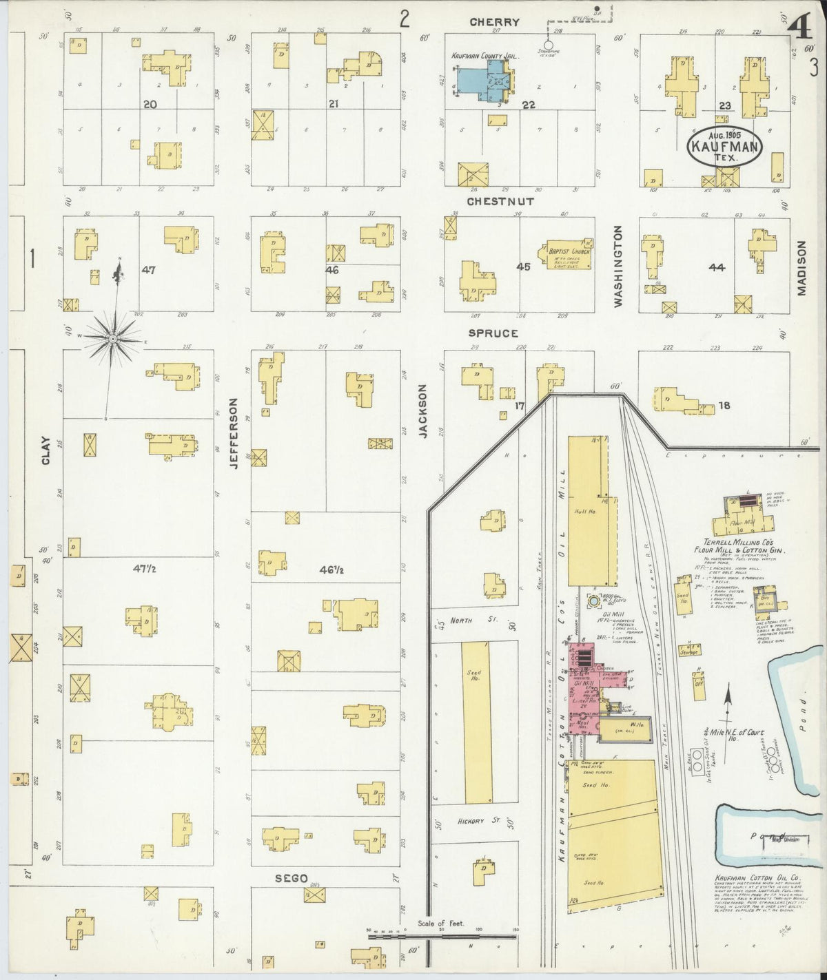 Sanborn Fire Insurance Map from Kaufman, Kaufman County, Texas (1905), Sheet #0004 - Historic Sanborn Fire Insurance Map Print, vintage old map wall art, antique decor, genealogy gift, Texas Texas map