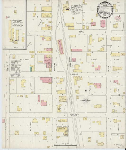 Sanborn Fire Insurance Map from Fort Branch, Gibson County, Indiana (1895), Sheet #0001 - Historic Sanborn Fire Insurance Map Print, vintage old map wall art, antique decor, genealogy gift, Indiana Indiana map