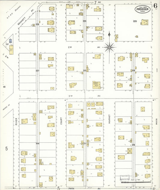 Sanborn Fire Insurance Map from Prosser, Benton County, Washington (1909), Sheet #0006 - Historic Sanborn Fire Insurance Map Print, vintage old map wall art, antique decor, genealogy gift, Washington Washington map