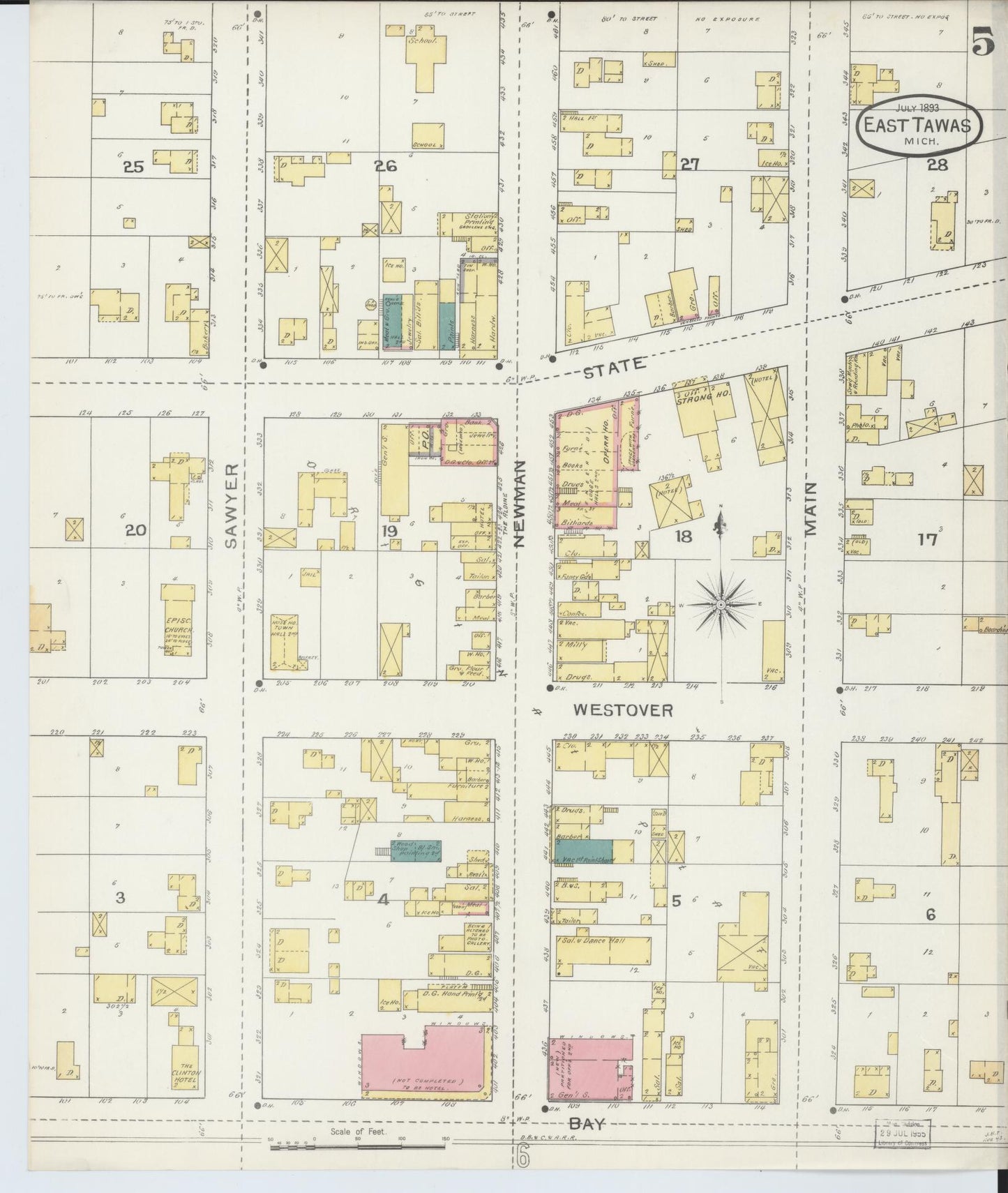 Sanborn Fire Insurance Map from East Tawas, Iosco County, Michigan (1893), Sheet #0005 - Complete Map Set gallery image, historic Sanborn map, vintage wall art, Michigan Michigan