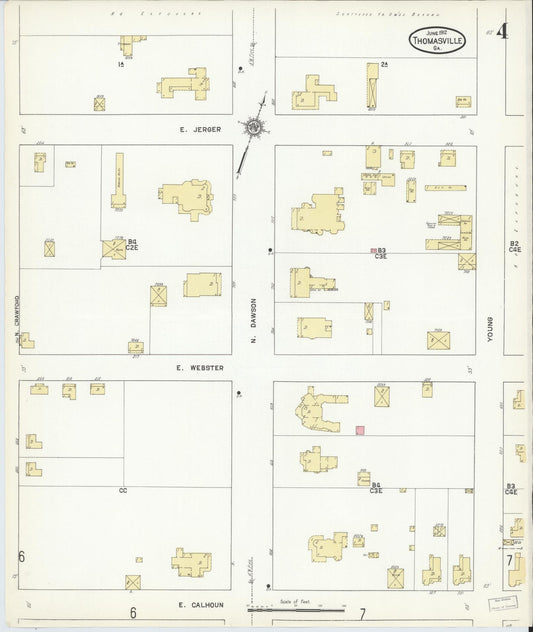 Sanborn Fire Insurance Map from Thomasville, Thomas County, Georgia (1912), Sheet #0004 - Historic Sanborn Fire Insurance Map Print, vintage old map wall art, antique decor, genealogy gift, Georgia Georgia map
