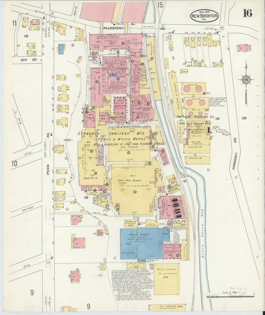 Sanborn Fire Insurance Map from New Brighton, Beaver County, Pennsylvania (1913), Sheet #0016 - Historic Sanborn Fire Insurance Map Print, vintage old map wall art, antique decor, genealogy gift, Pennsylvania Pennsylvania map