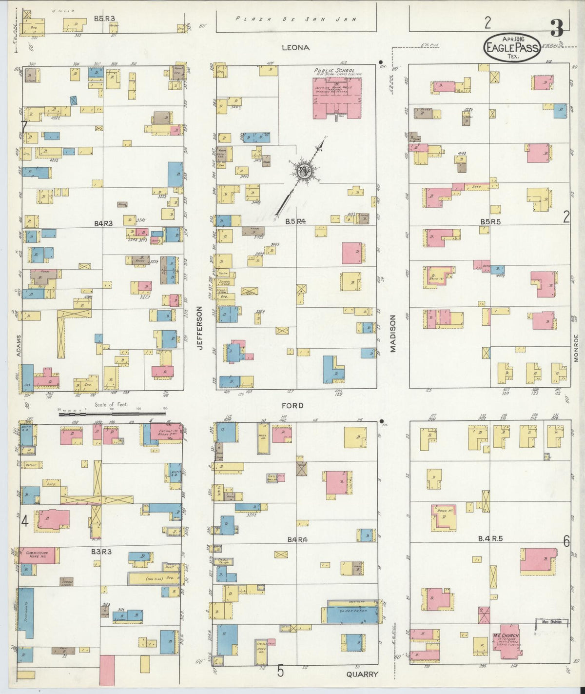 Sanborn Fire Insurance Map from Eagle Pass, Maverick County, Texas (1916), Sheet #0003 - Historic Sanborn Fire Insurance Map Print, vintage old map wall art, antique decor, genealogy gift, Texas Texas map