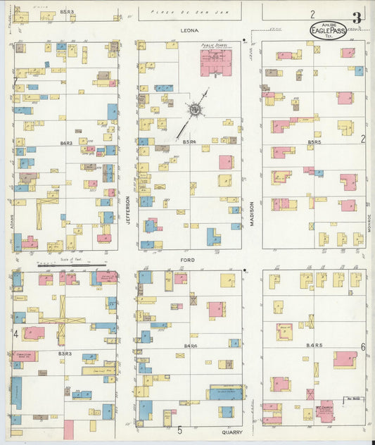 Sanborn Fire Insurance Map from Eagle Pass, Maverick County, Texas (1916), Sheet #0003 - Historic Sanborn Fire Insurance Map Print, vintage old map wall art, antique decor, genealogy gift, Texas Texas map
