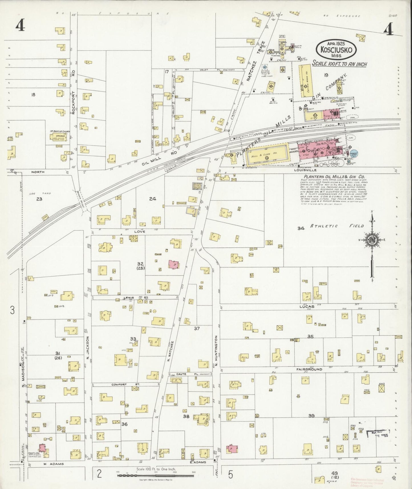Sanborn Fire Insurance Map from Kosciusko, Attala County, Mississippi (1925), Sheet #0004 - Historic Sanborn Fire Insurance Map Print, vintage old map wall art, antique decor, genealogy gift, Mississippi Mississippi map
