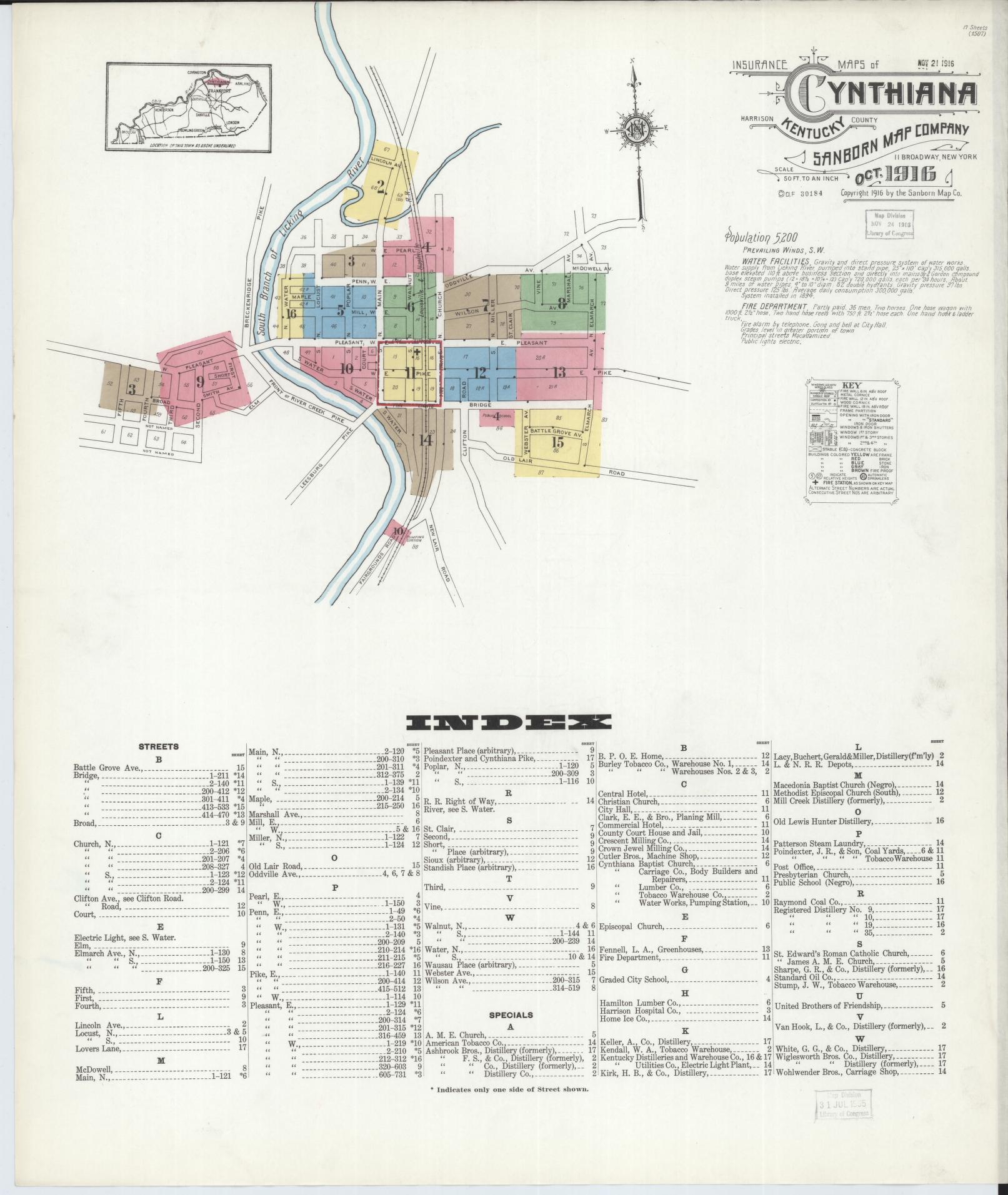 Sanborn Fire Insurance Map from Cynthiana, Harrison County, Kentucky. (1916) – Historic Sanborn Fire Insurance Map Print