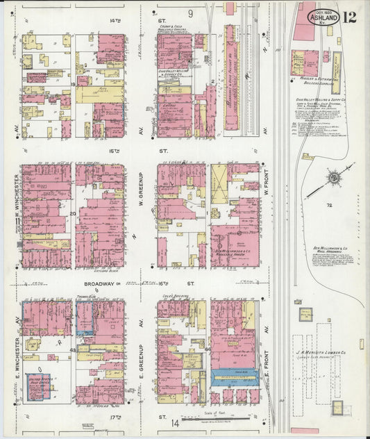Sanborn Fire Insurance Map from Ashland, Boyd County, Kentucky (1920), Sheet #0012 - Historic Sanborn Fire Insurance Map Print, vintage old map wall art, antique decor, genealogy gift, Kentucky Kentucky map