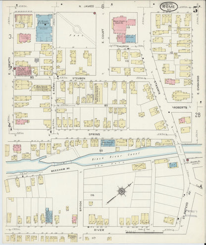 Sanborn Fire Insurance Map from Rome, Oneida County, New York (1914), Sheet #0005 - Historic Sanborn Fire Insurance Map Print, vintage old map wall art, antique decor, genealogy gift, New York New York map