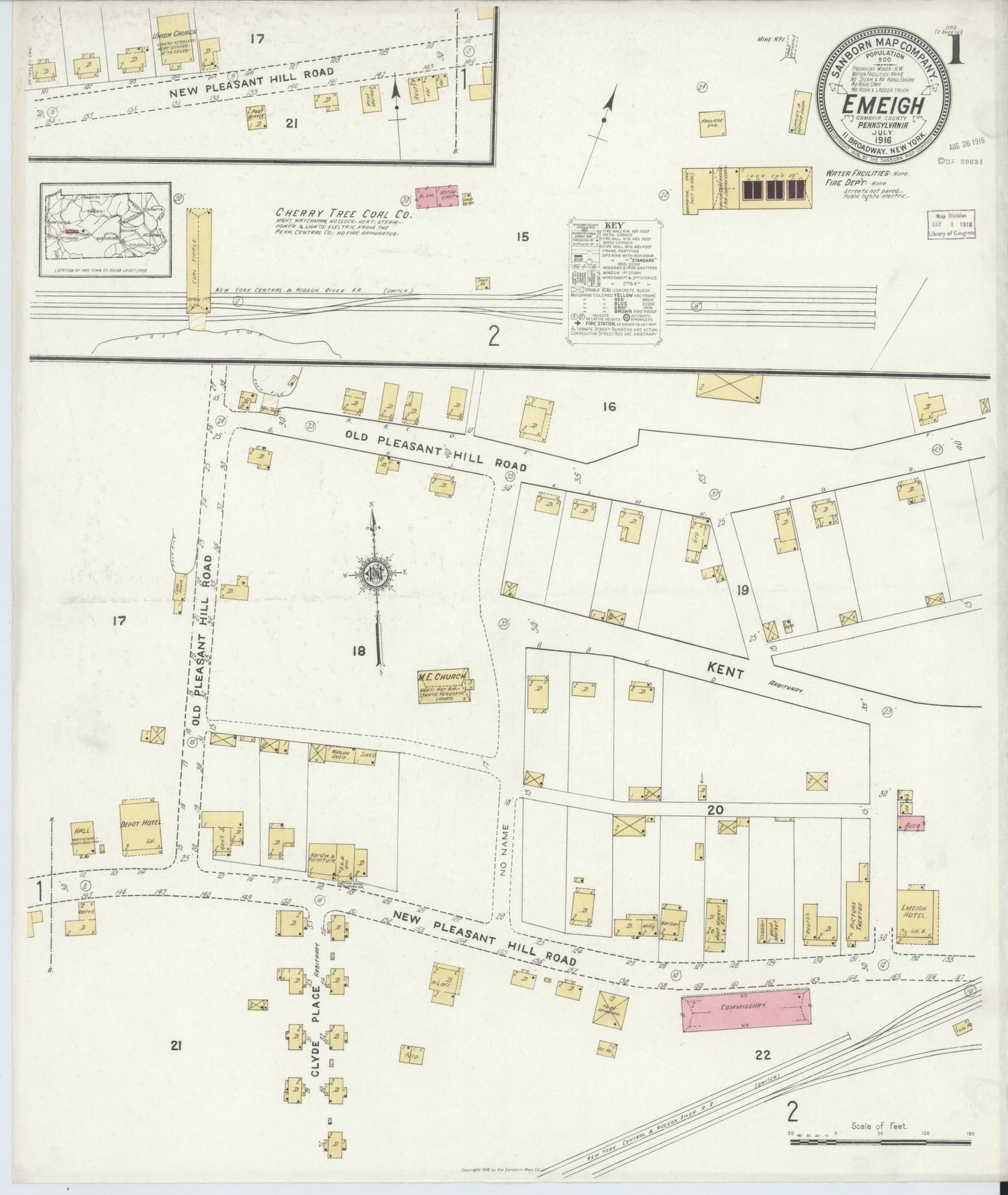 Sanborn Fire Insurance Map from Emeigh, Cambria County, Pennsylvania (1916), Sheet #0001 - Historic Sanborn Fire Insurance Map Print, vintage old map wall art, antique decor, genealogy gift, Pennsylvania Pennsylvania map