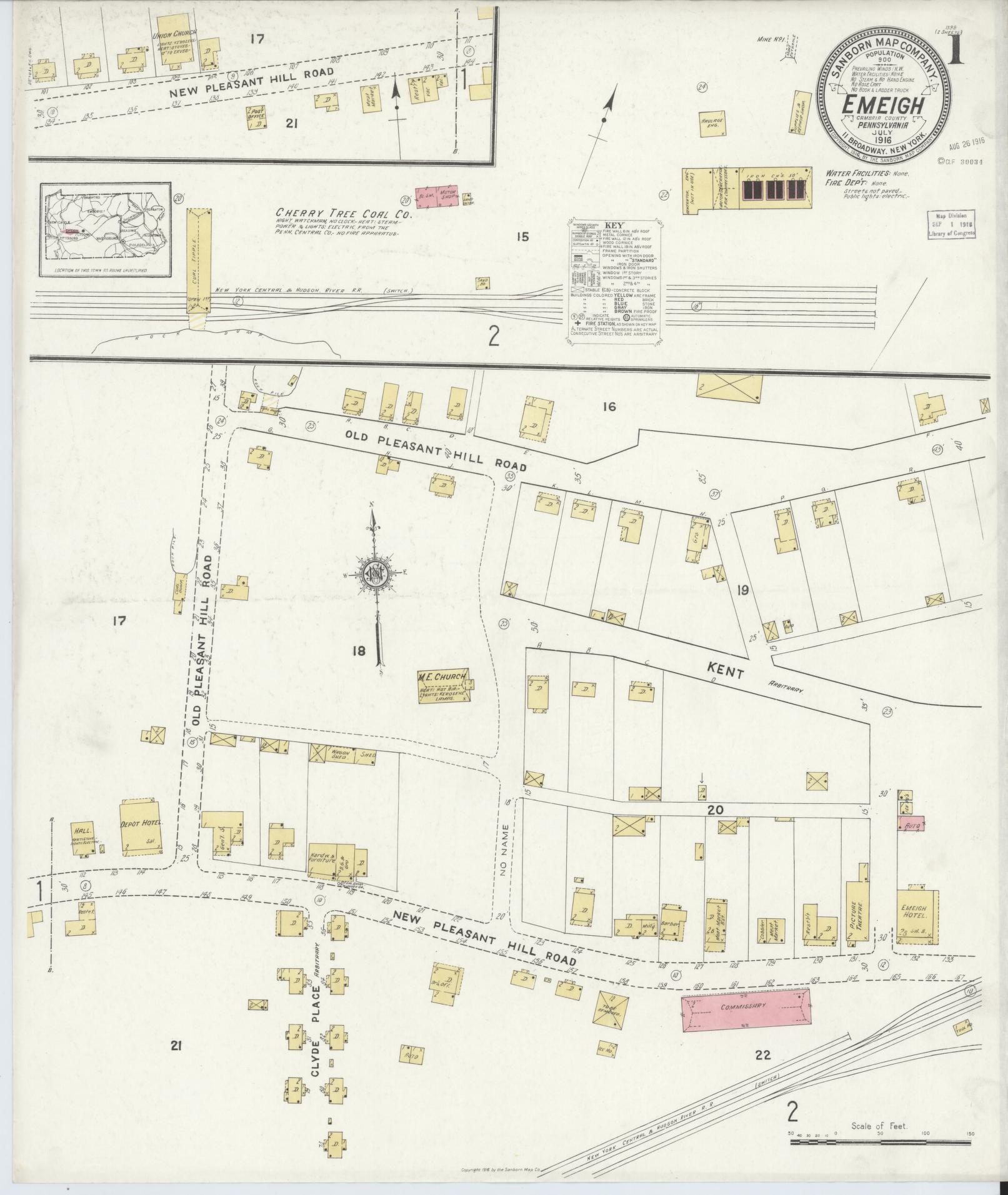Sanborn Fire Insurance Map from Emeigh, Cambria County, Pennsylvania (1916), Sheet #0001 - Historic Sanborn Fire Insurance Map Print, vintage old map wall art, antique decor, genealogy gift, Pennsylvania Pennsylvania map