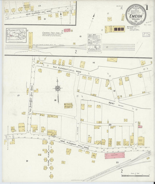 Sanborn Fire Insurance Map from Emeigh, Cambria County, Pennsylvania (1916), Sheet #0001 - Historic Sanborn Fire Insurance Map Print, vintage old map wall art, antique decor, genealogy gift, Pennsylvania Pennsylvania map