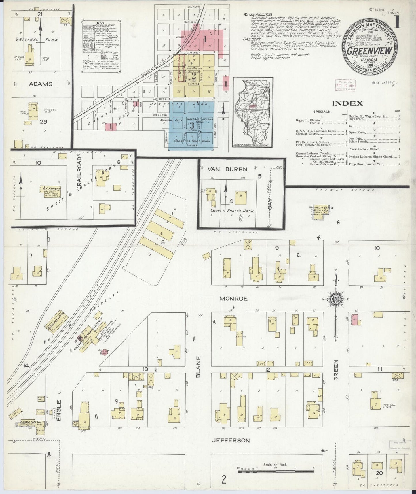Sanborn Fire Insurance Map from Greenview, Menard County, Illinois (1914), Sheet #0001 - Complete Map Set gallery image, historic Sanborn map, vintage wall art, Illinois Illinois