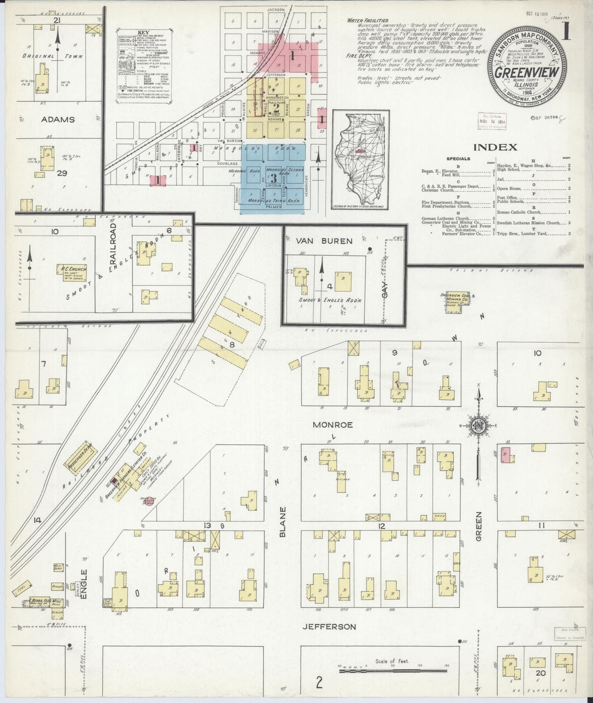 Sanborn Fire Insurance Map from Greenview, Menard County, Illinois (1914), Sheet #0001 - Complete Map Set gallery image, historic Sanborn map, vintage wall art, Illinois Illinois