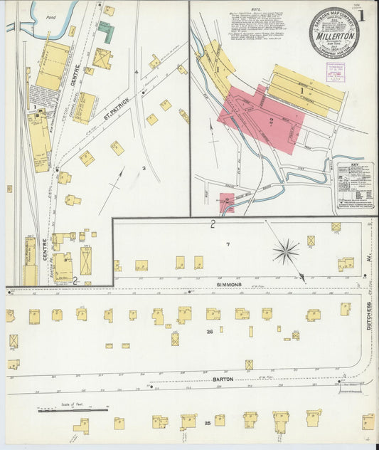 Sanborn Fire Insurance Map from Millerton, Dutchess County, New York (1904), Sheet #0001 - Complete Map Set gallery image, historic Sanborn map, vintage wall art, New York New York