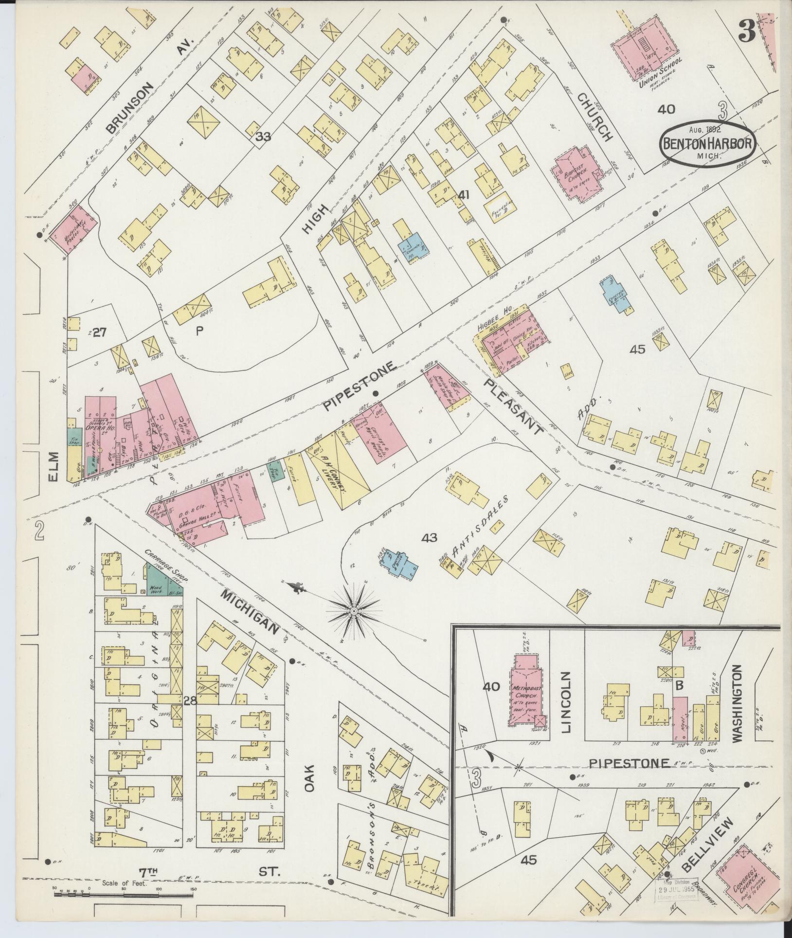 Sanborn Fire Insurance Map from Benton Harbor, Berrien County, Michigan (1892), Sheet #0003 - Historic Sanborn Fire Insurance Map Print, vintage old map wall art, antique decor, genealogy gift, Michigan Michigan map