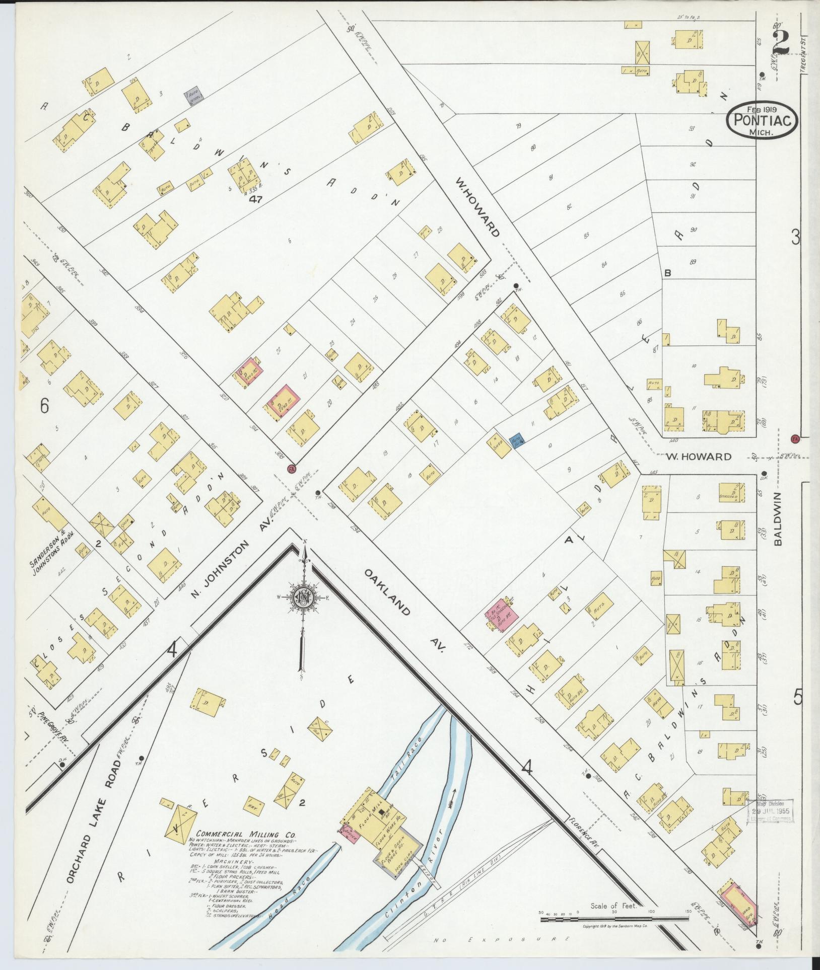 Sanborn Fire Insurance Map from Pontiac, Oakland County, Michigan (1919), Sheet #0002 - Historic Sanborn Fire Insurance Map Print, vintage old map wall art, antique decor, genealogy gift, Michigan Michigan map