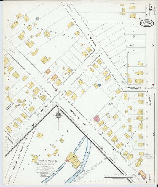 Sanborn Fire Insurance Map from Pontiac, Oakland County, Michigan (1919), Sheet #0002 - Historic Sanborn Fire Insurance Map Print, vintage old map wall art, antique decor, genealogy gift, Michigan Michigan map