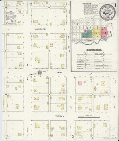 Sanborn Fire Insurance Map from Ponca, Dixon County, Nebraska (1909), Sheet #0001 - Complete Map Set gallery image, historic Sanborn map, vintage wall art, Nebraska Nebraska