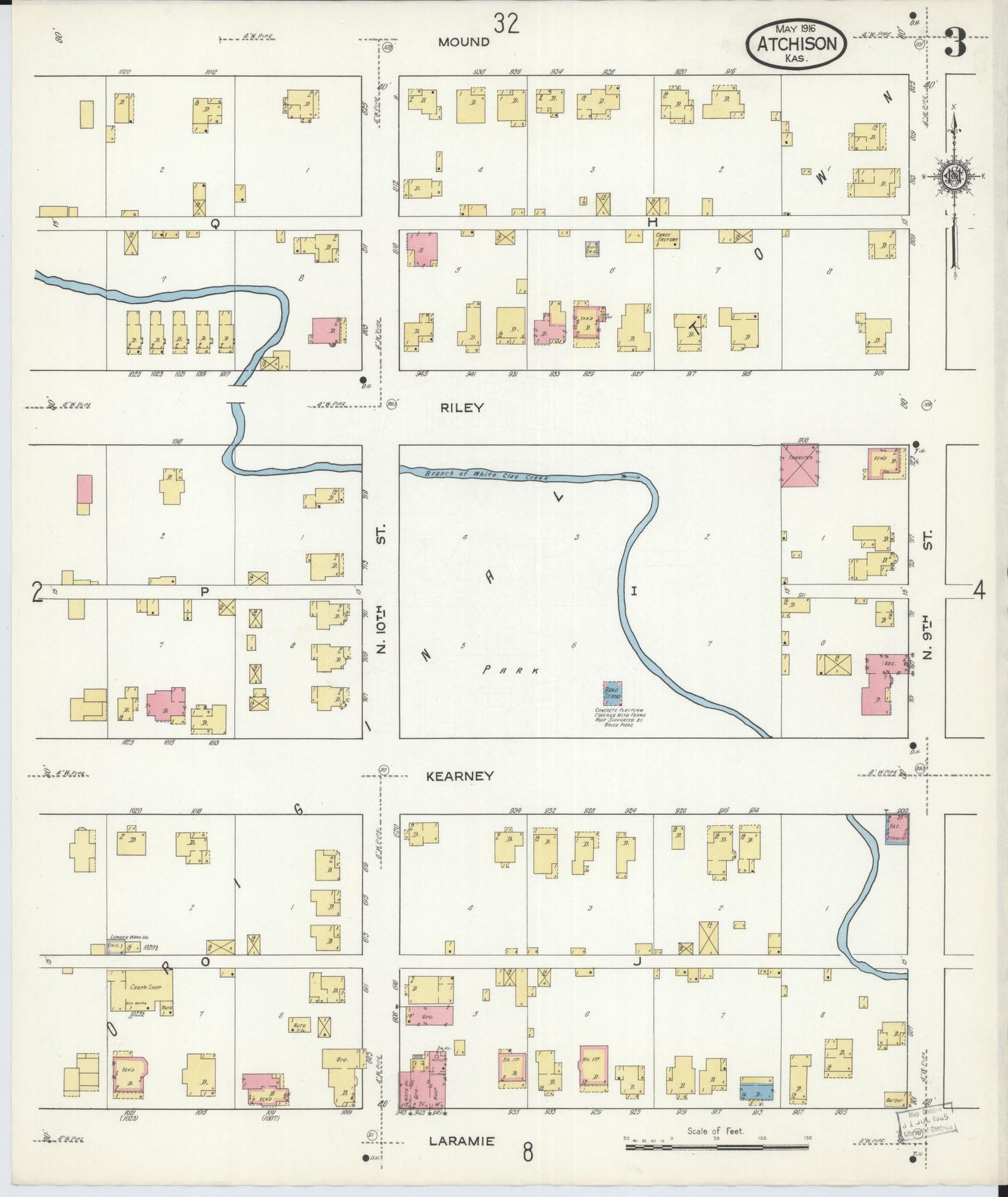 Sanborn Fire Insurance Map from Atchison, Atchison County, Kansas (1916), Sheet #0003 - Historic Sanborn Fire Insurance Map Print, vintage old map wall art, antique decor, genealogy gift, Kansas Kansas map