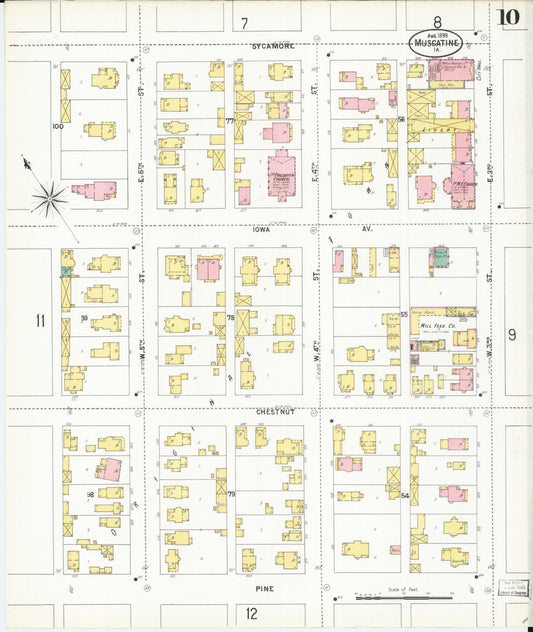 Sanborn Fire Insurance Map from Muscatine, Muscatine County, Iowa (1899), Sheet #0010 - Historic Sanborn Fire Insurance Map Print, vintage old map wall art