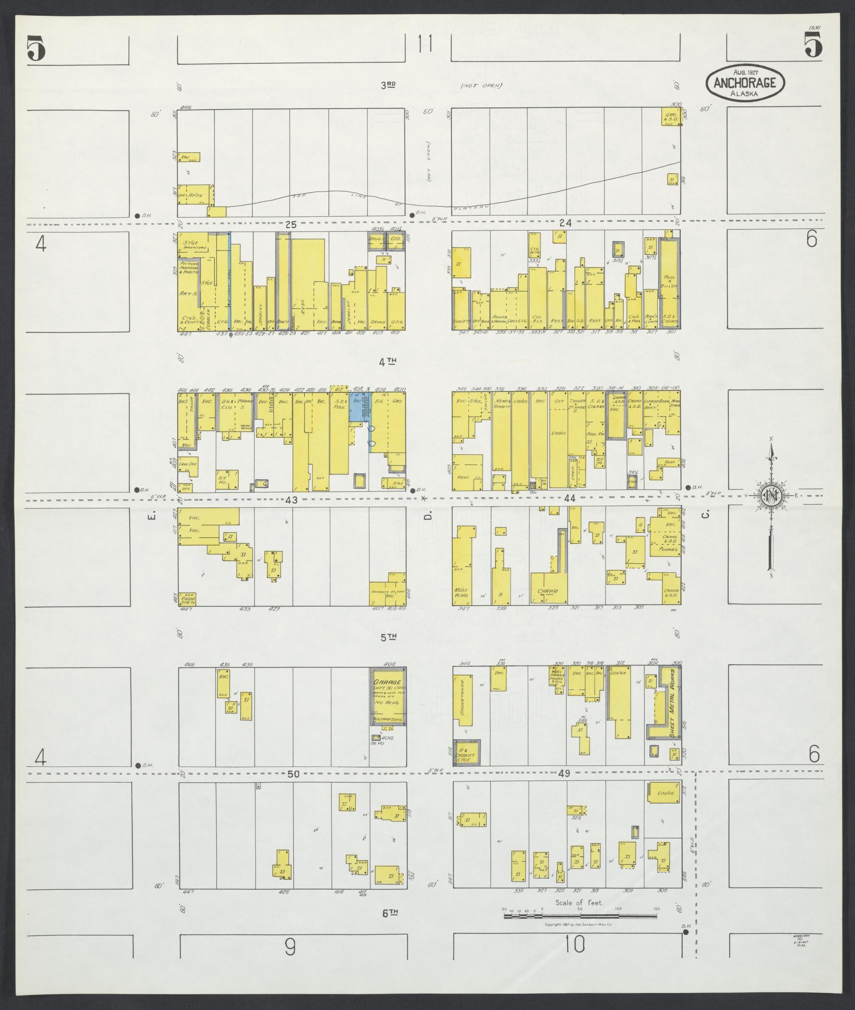 Sanborn Fire Insurance Map from Anchorage, Anchorage Census Division, Alaska (1927), Sheet #0005 - Historic Sanborn Fire Insurance Map Print, vintage old map wall art, antique decor, genealogy gift, Alaska Alaska map