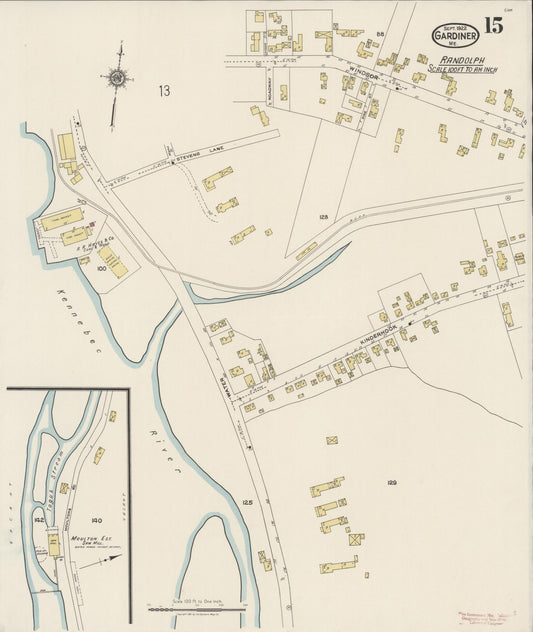 Sanborn Fire Insurance Map from Gardiner, Kennebec County, Maine (1922), Sheet #0015 - Historic Sanborn Fire Insurance Map Print, vintage old map wall art, antique decor, genealogy gift, Maine Maine map