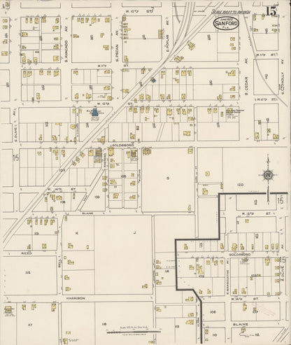 Sanborn Fire Insurance Map from Sanford, Seminole County, Florida (1922), Sheet #0015 - Historic Sanborn Fire Insurance Map Print, vintage old map wall art, antique decor, genealogy gift, Florida Florida map
