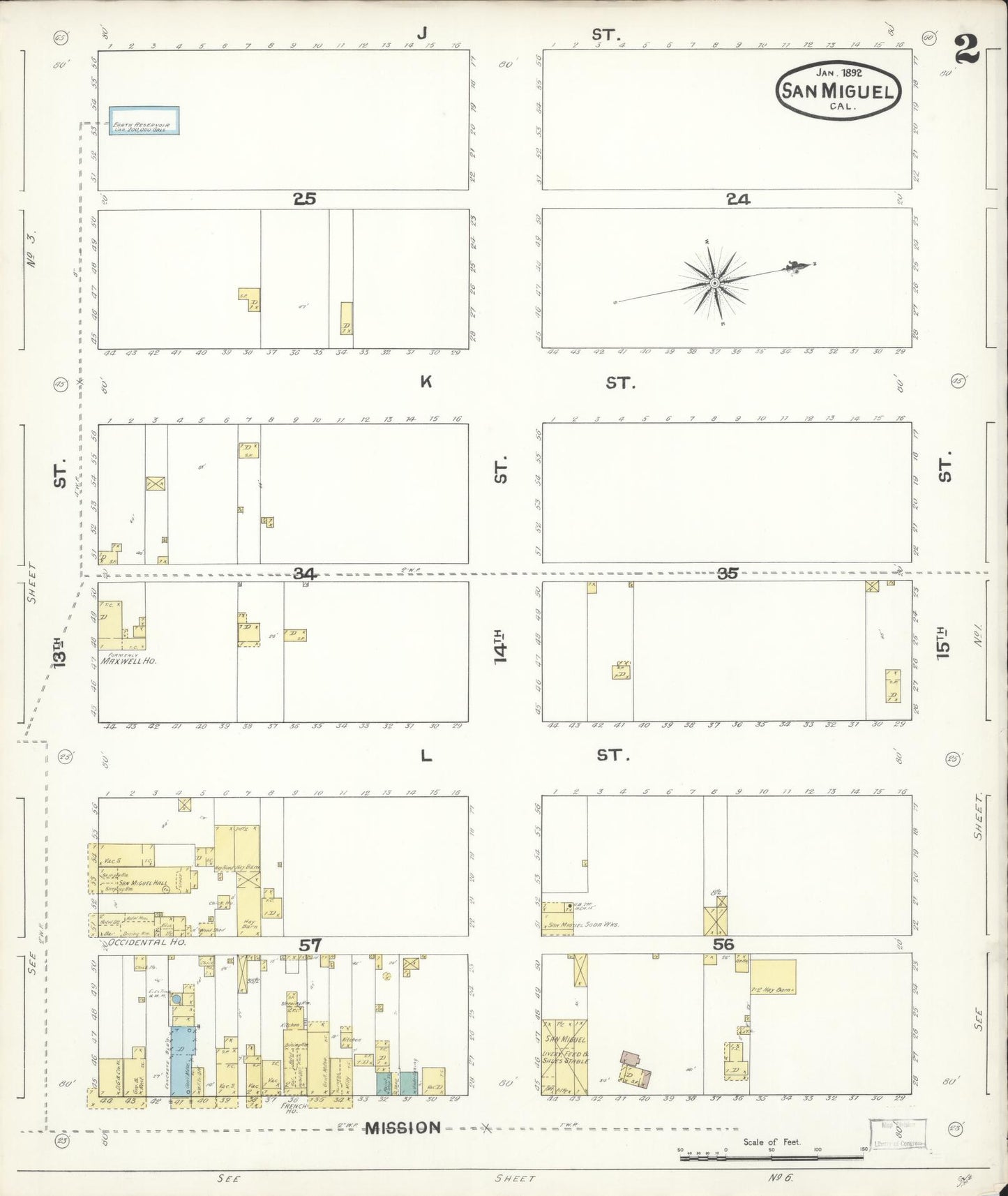 Sanborn Fire Insurance Map from San Miguel, San Luis Obispo County, California (1892), Sheet #0002 - Complete Map Set gallery image, historic Sanborn map, vintage wall art, California California