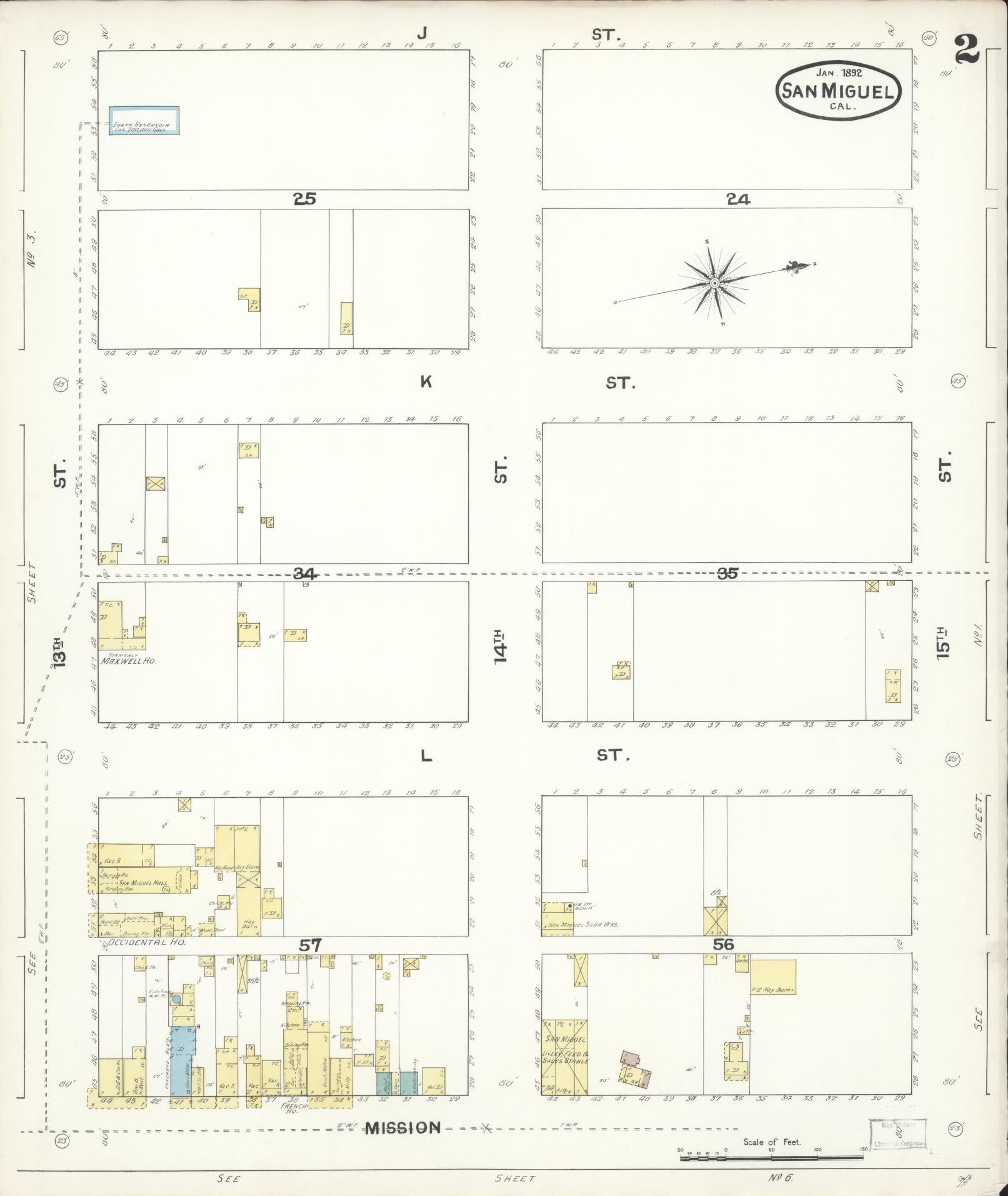 Sanborn Fire Insurance Map from San Miguel, San Luis Obispo County, California (1892), Sheet #0002 - Complete Map Set gallery image, historic Sanborn map, vintage wall art, California California
