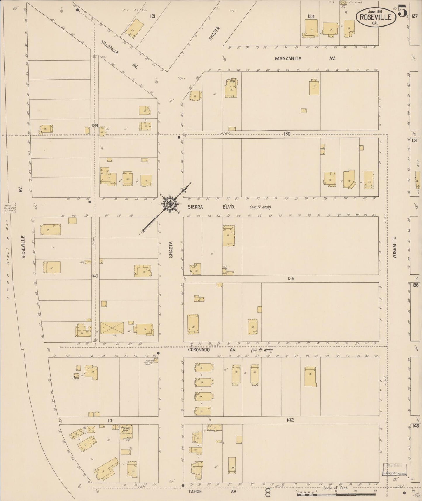Sanborn Fire Insurance Map from Roseville, Placer County, California (1915), Sheet #0005 - Complete Map Set gallery image, historic Sanborn map, vintage wall art, California California