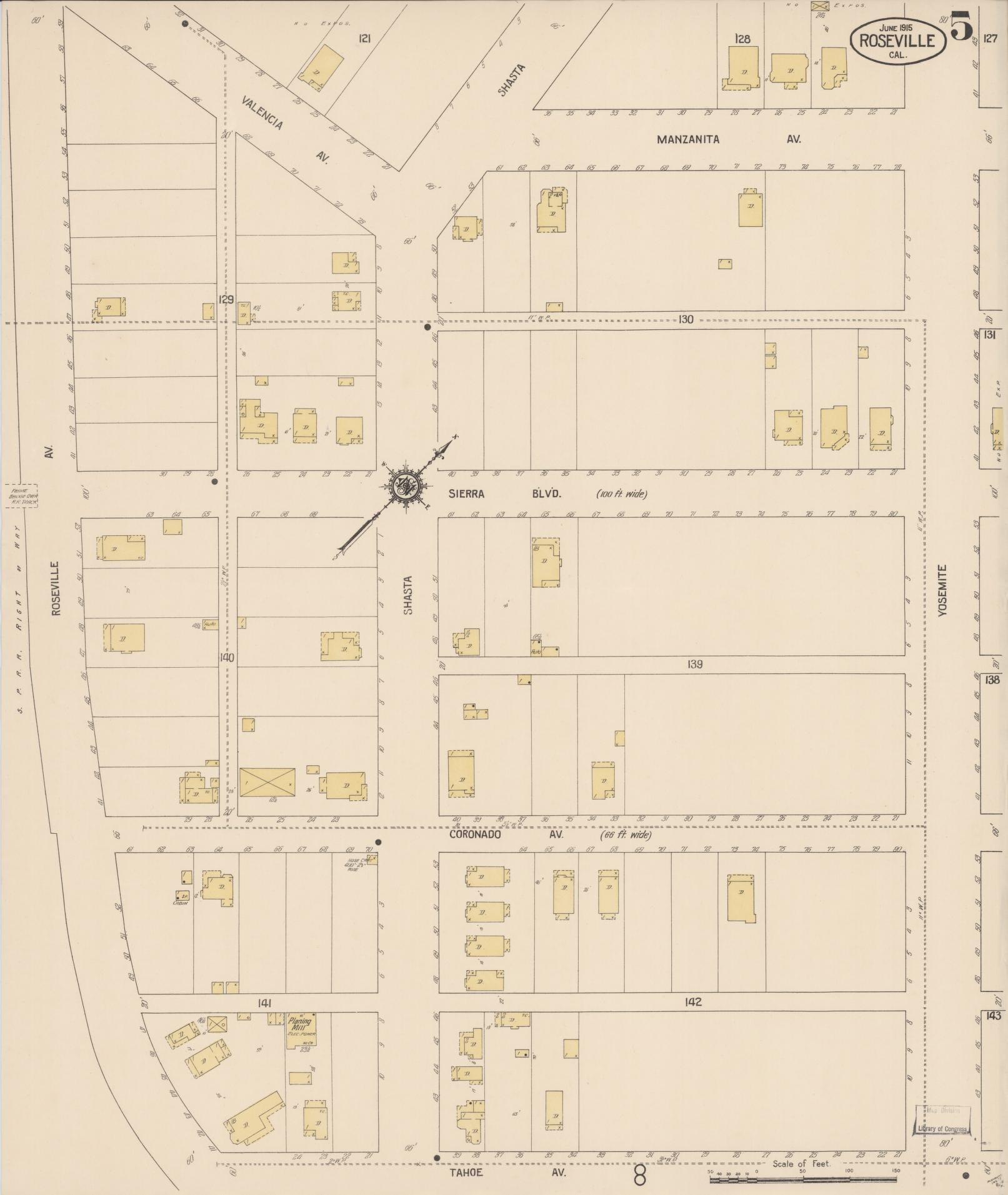 Sanborn Fire Insurance Map from Roseville, Placer County, California (1915), Sheet #0005 - Complete Map Set gallery image, historic Sanborn map, vintage wall art, California California