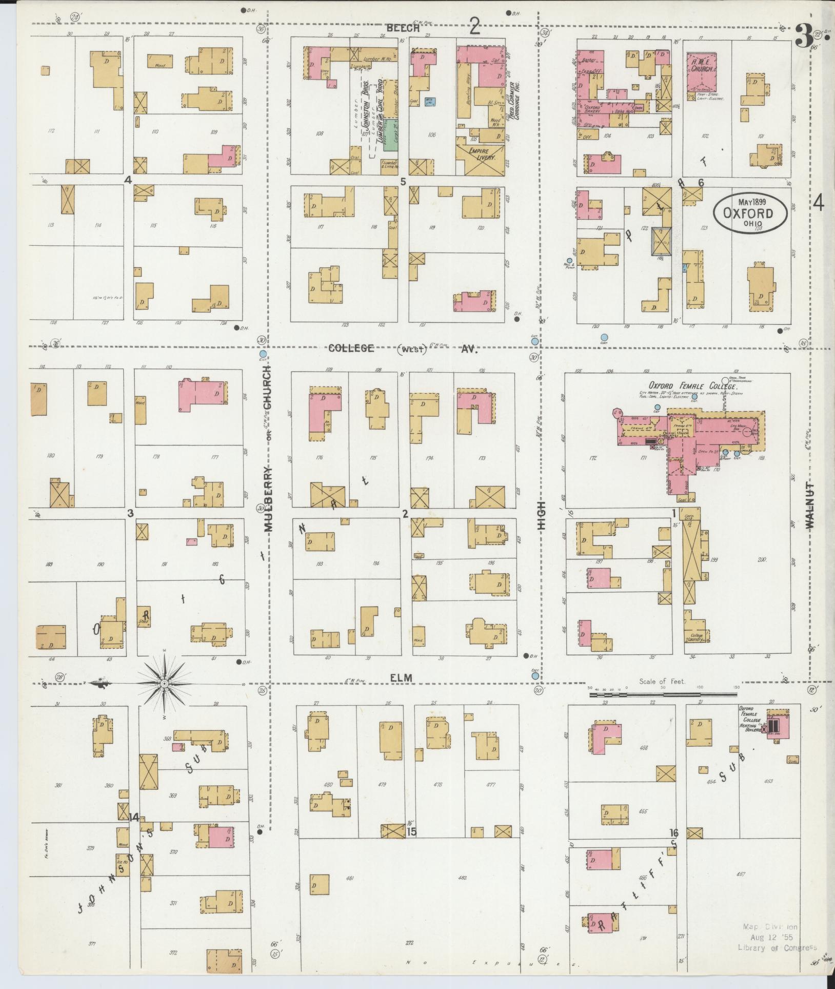 Sanborn Fire Insurance Map from Oxford, Butler County, Ohio (1899), Sheet #0003 - Complete Map Set gallery image, historic Sanborn map, vintage wall art, Ohio Ohio