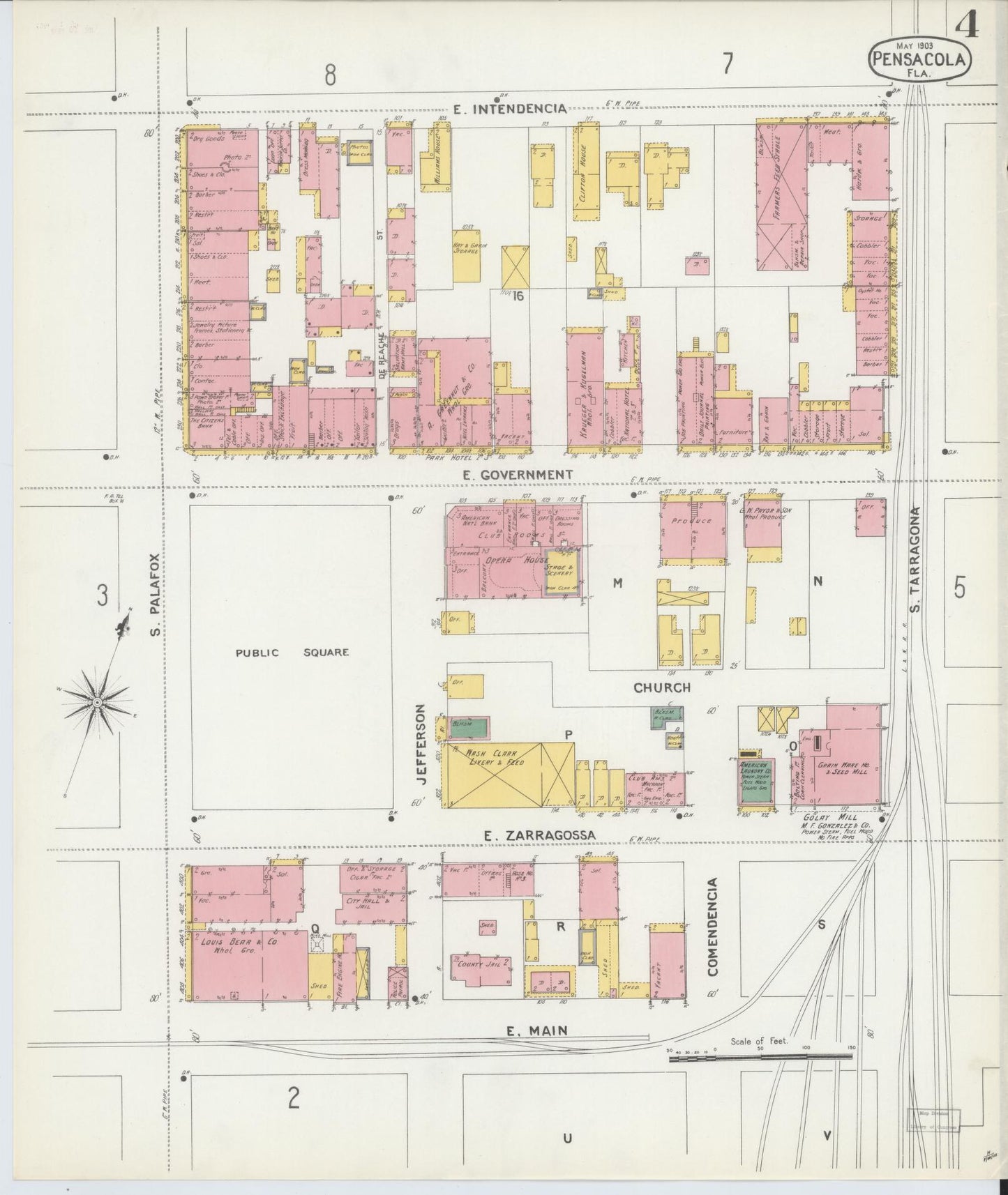 Sanborn Fire Insurance Map from Pensacola, Escambia County, Florida (1903), Sheet #0004 - Historic Sanborn Fire Insurance Map Print, vintage old map wall art, antique decor, genealogy gift, Florida Florida map