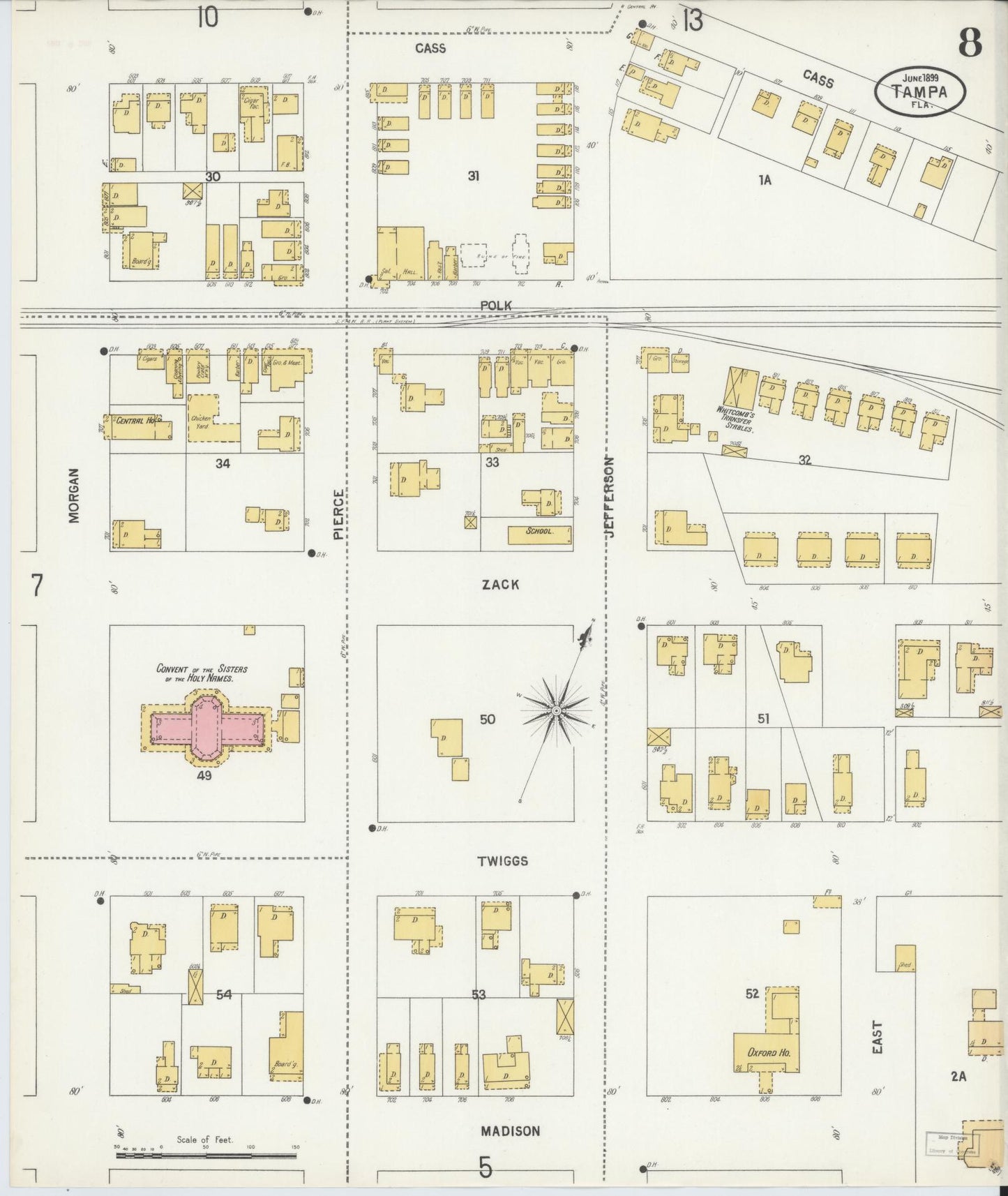 Sanborn Fire Insurance Map from Tampa, Hillsborough County, Florida (1899), Sheet #0008 - Complete Map Set gallery image, historic Sanborn map, vintage wall art, Florida Florida