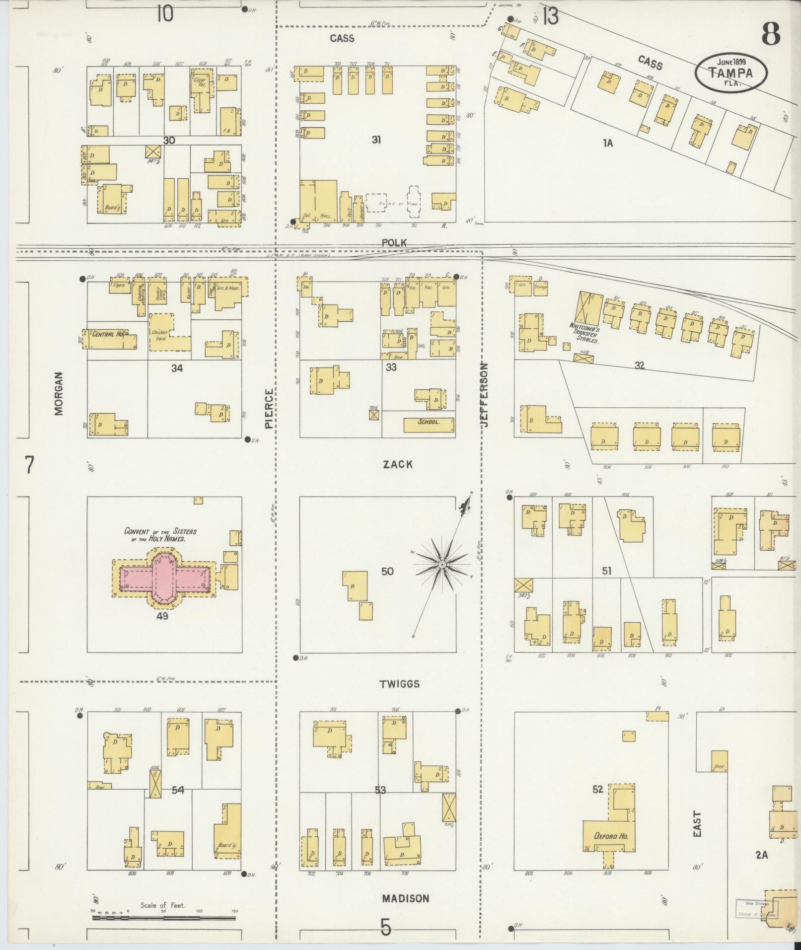 Sanborn Fire Insurance Map from Tampa, Hillsborough County, Florida (1899), Sheet #0008 - Complete Map Set gallery image, historic Sanborn map, vintage wall art, Florida Florida