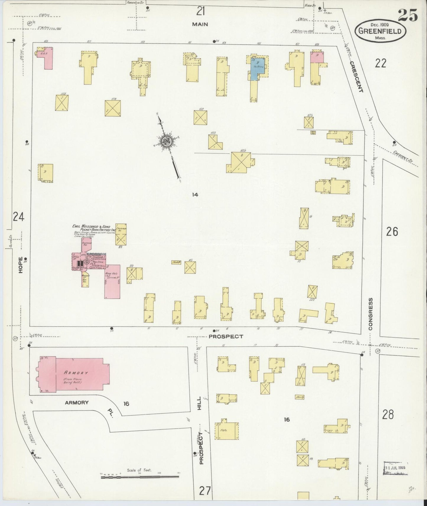 Sanborn Fire Insurance Map from Greenfield, Franklin County, Massachusetts (1909), Sheet #0025 - Complete Map Set gallery image, historic Sanborn map, vintage wall art, Massachusetts Massachusetts