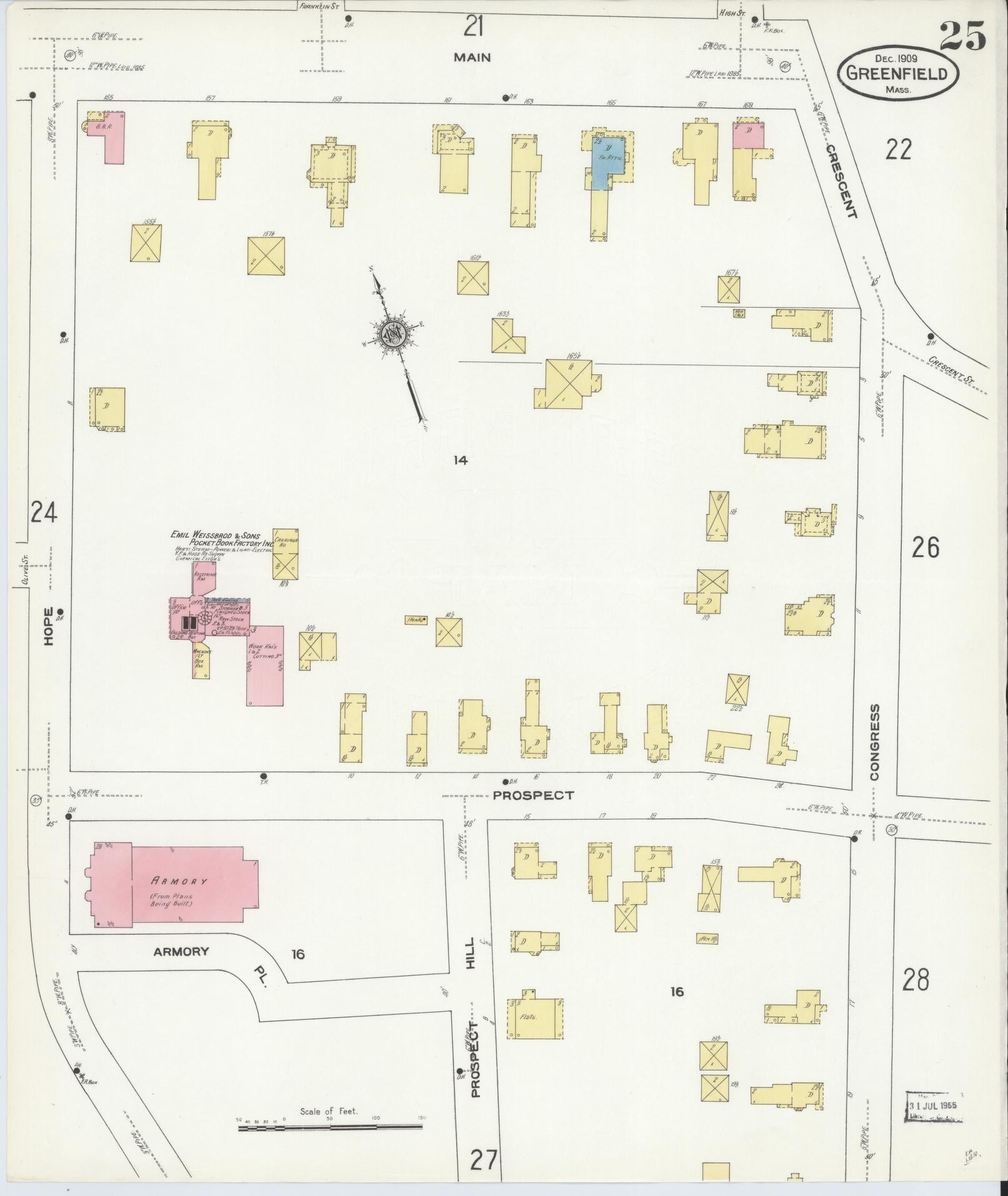 Sanborn Fire Insurance Map from Greenfield, Franklin County, Massachusetts (1909), Sheet #0025 - Complete Map Set gallery image, historic Sanborn map, vintage wall art, Massachusetts Massachusetts