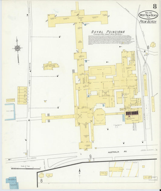 Sanborn Fire Insurance Map from West Palm Beach, Dade County, Florida (1912), Sheet #0008 - Historic Sanborn Fire Insurance Map Print, vintage old map wall art, antique decor, genealogy gift, Florida Florida map